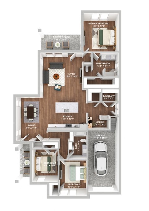 Floor plan for 3 beds, 2 baths, 1757 sqft